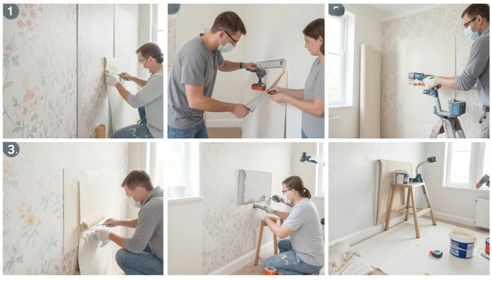 Installer smoothing a wallpaper panel during installation